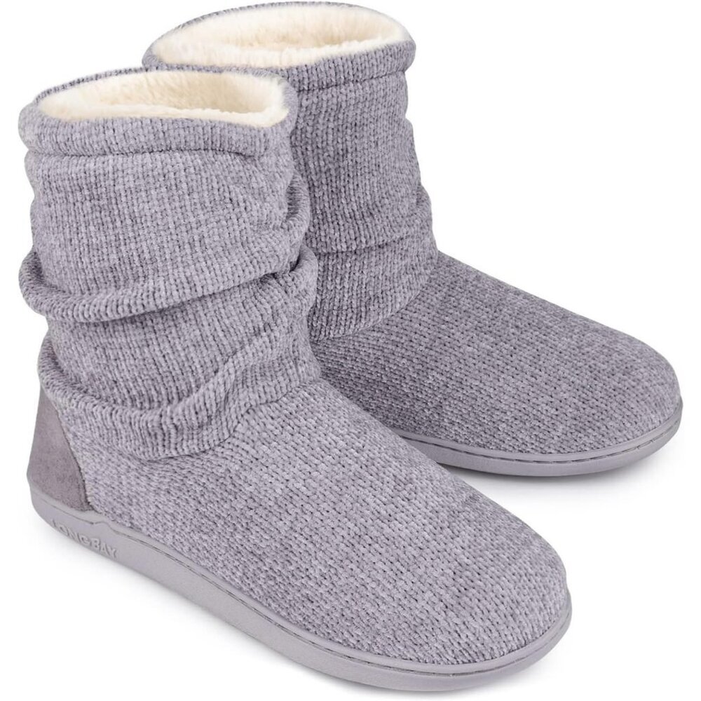 Women's Cozy Winter Warm Knit Memory Foam Non Slip Gray  Slipper Bootie Shoes